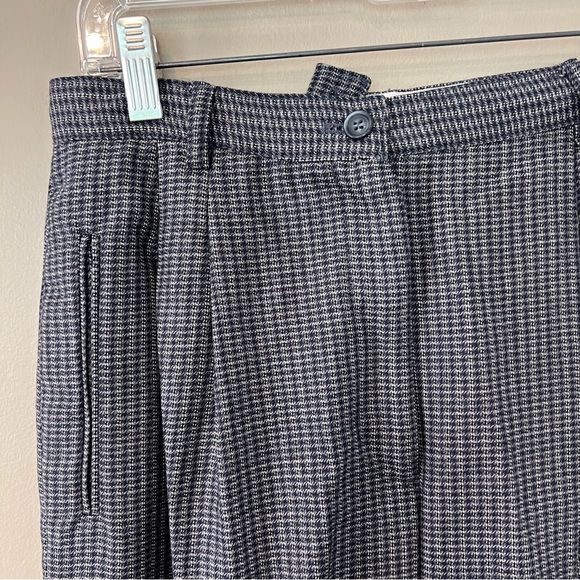 VTG Plaid Worsted Wool Navy Black Gray 28 Pleated High Rise Straight Leg Pants - Picture 5 of 15